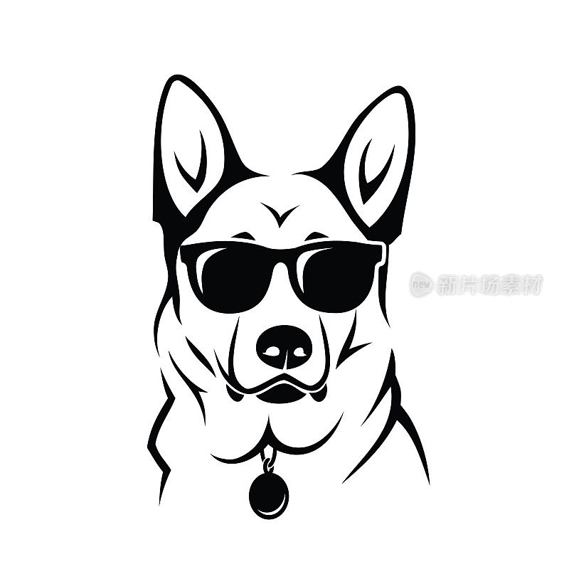 German Shepherd dog wearing sunglasses - isolated outlined vector illustration